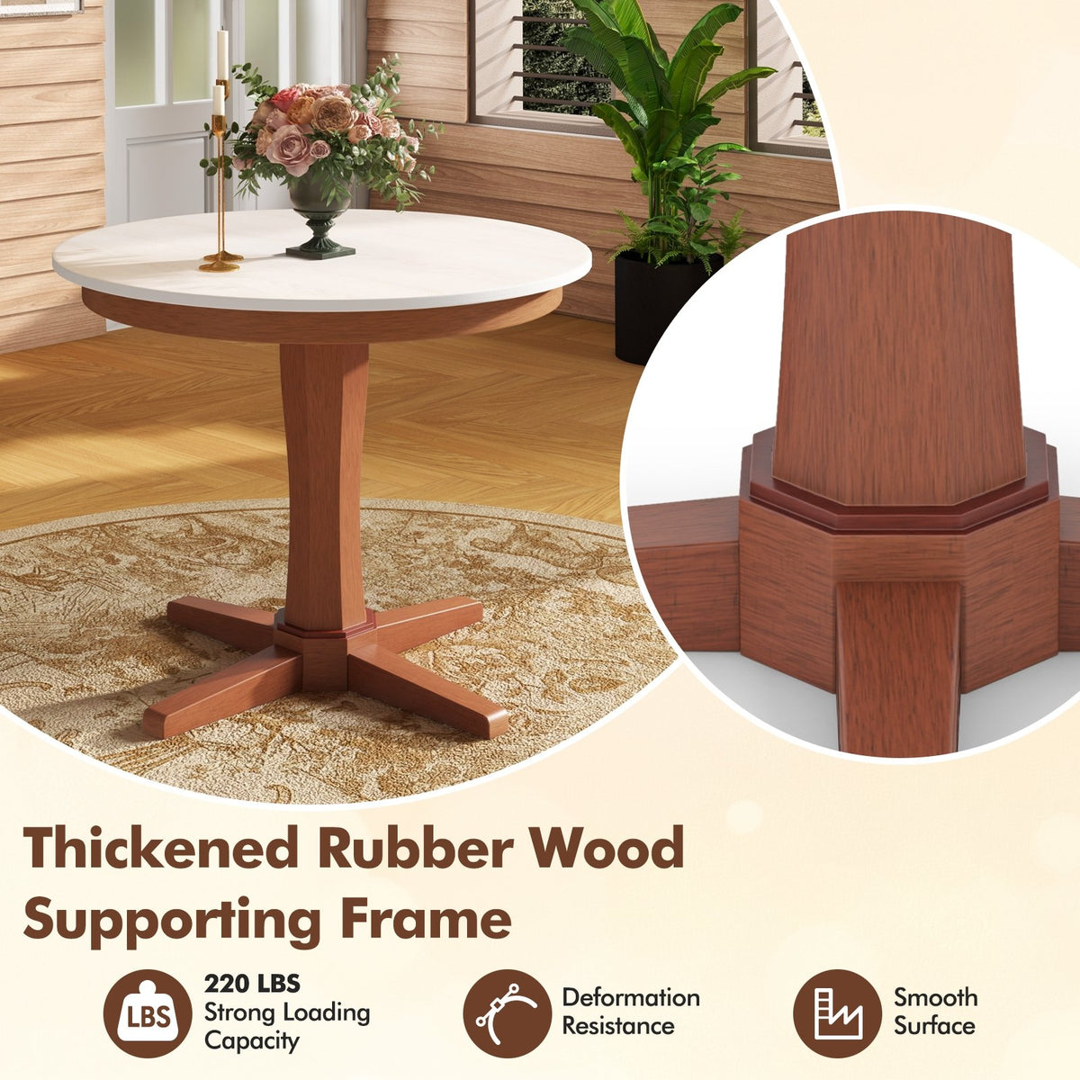 35 Inches Wooden Round Dining Table with Pedestal Base-White view 7