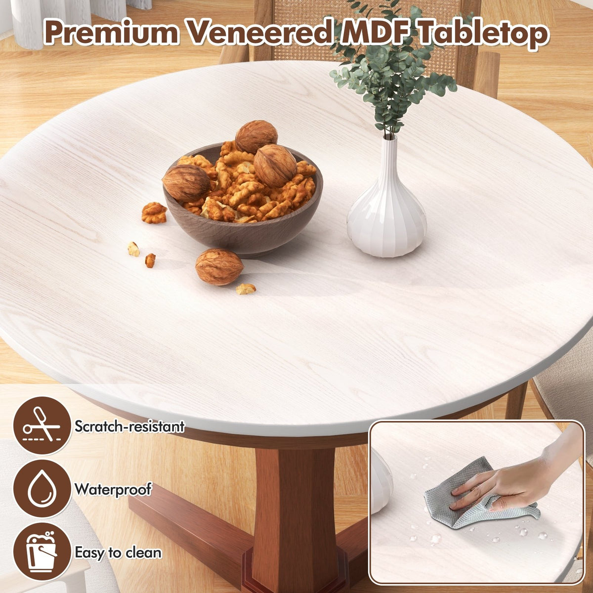 35 Inches Wooden Round Dining Table with Pedestal Base-White view 9