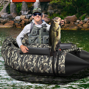 350 LBS Inflatable Fishing Float Tube with Adjustable Backrest and Backpack Straps-Camouflage view 3