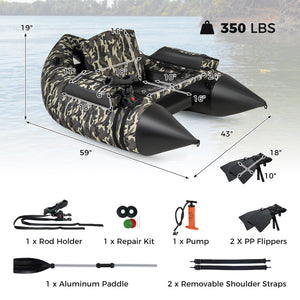 350 LBS Inflatable Fishing Float Tube with Adjustable Backrest and Backpack Straps-Camouflage view 4