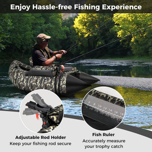 350 LBS Inflatable Fishing Float Tube with Adjustable Backrest and Backpack Straps-Camouflage view 6