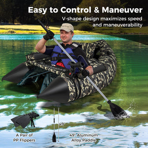 350 LBS Inflatable Fishing Float Tube with Adjustable Backrest and Backpack Straps-Camouflage view 7
