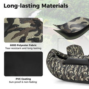 350 LBS Inflatable Fishing Float Tube with Adjustable Backrest and Backpack Straps-Camouflage view 8