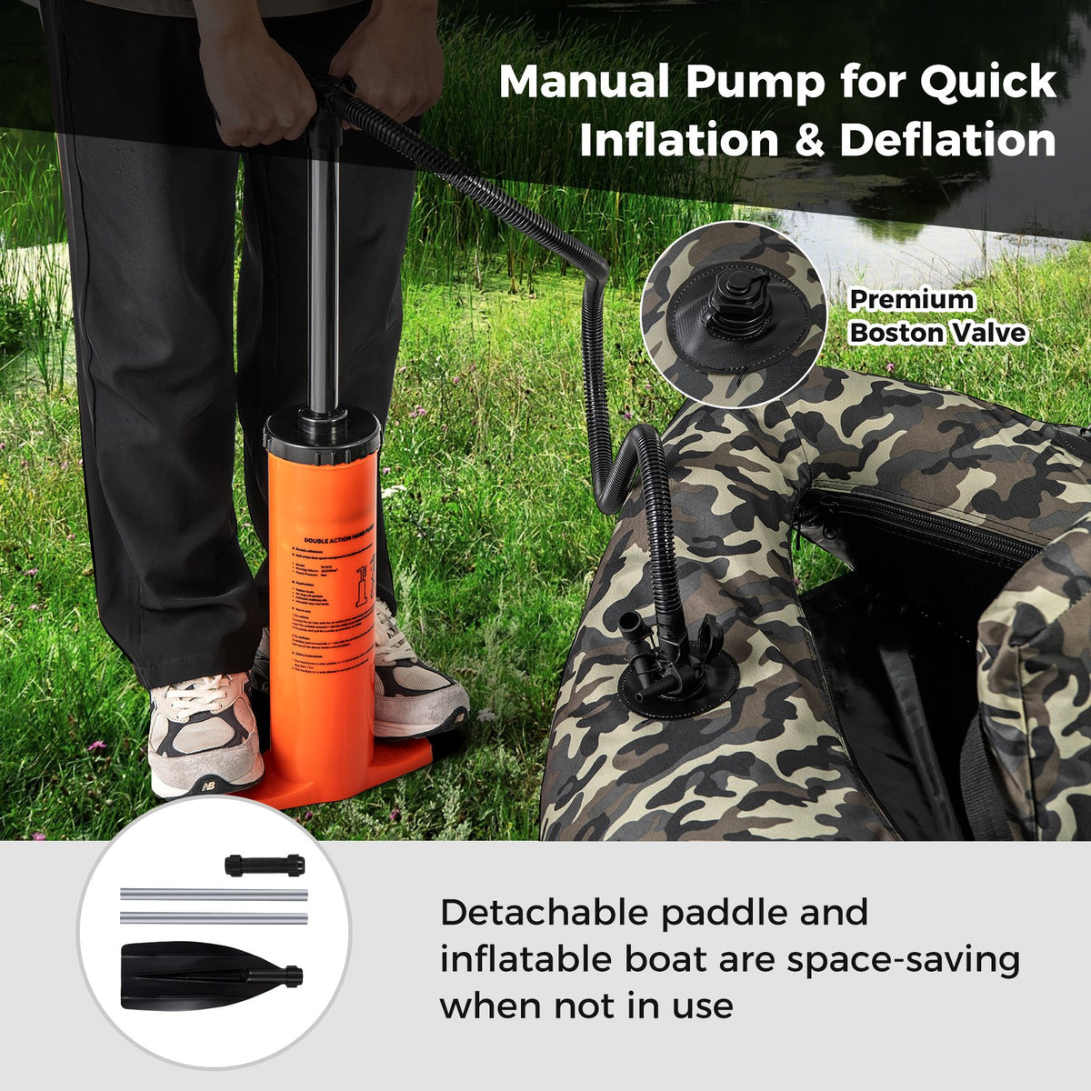 350 LBS Inflatable Fishing Float Tube with Adjustable Backrest and Backpack Straps-Camouflage view 9