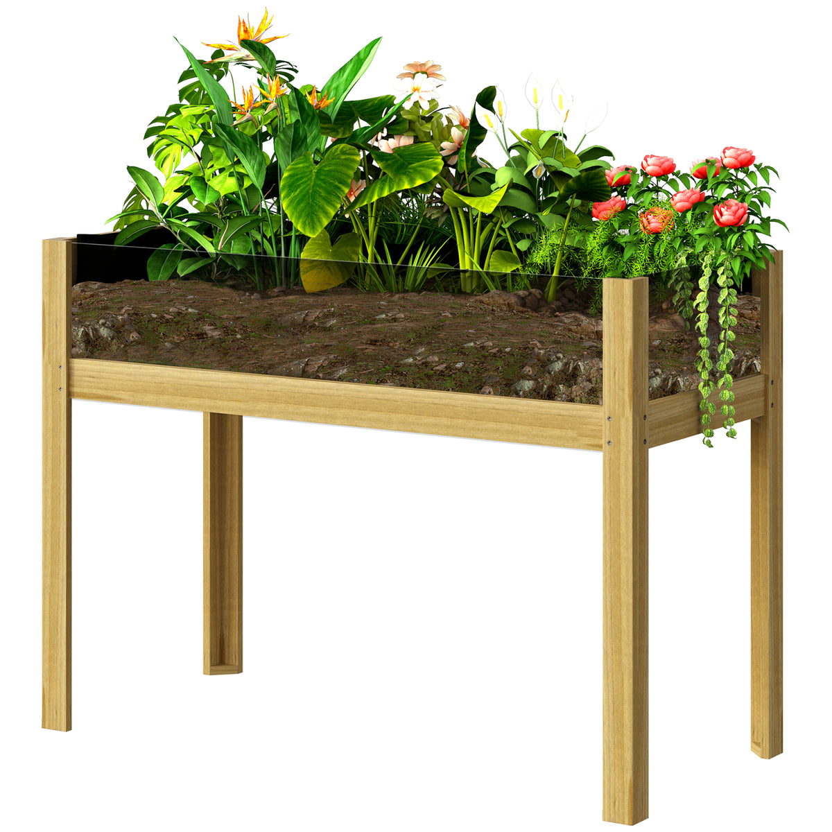 Wooden Raised Garden Bed with Acrylic Panels, Raised Planter Box with Drainage Holes, 29.5" x 18.1" x 23.8" – view 8