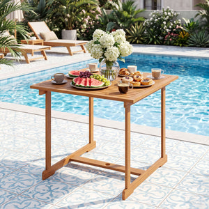 35.5 inches Acacia Wood Outdoor Dining Table with Umbrella Hole and Reinforced Crossbar for 4 view 2