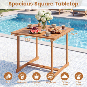 35.5 inches Acacia Wood Outdoor Dining Table with Umbrella Hole and Reinforced Crossbar for 4 view 6