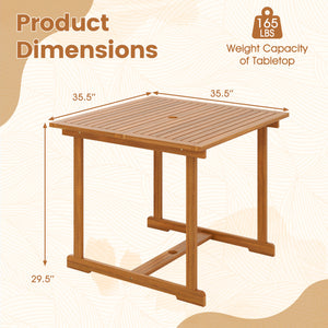 35.5 inches Acacia Wood Outdoor Dining Table with Umbrella Hole and Reinforced Crossbar for 4 view 4