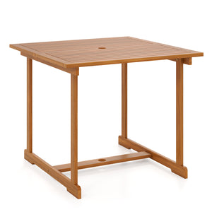 35.5 inches Acacia Wood Outdoor Dining Table with Umbrella Hole and Reinforced Crossbar for 4