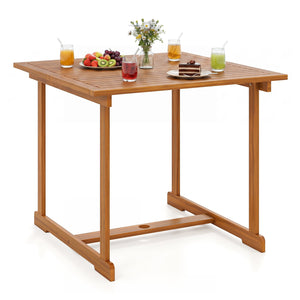 35.5 inches Acacia Wood Outdoor Dining Table with Umbrella Hole and Reinforced Crossbar for 4 view 3