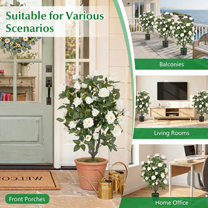 35.5 inches Artificial Rose Tree with Blooming Flowers and Green Leaves for Indoor-White view 8