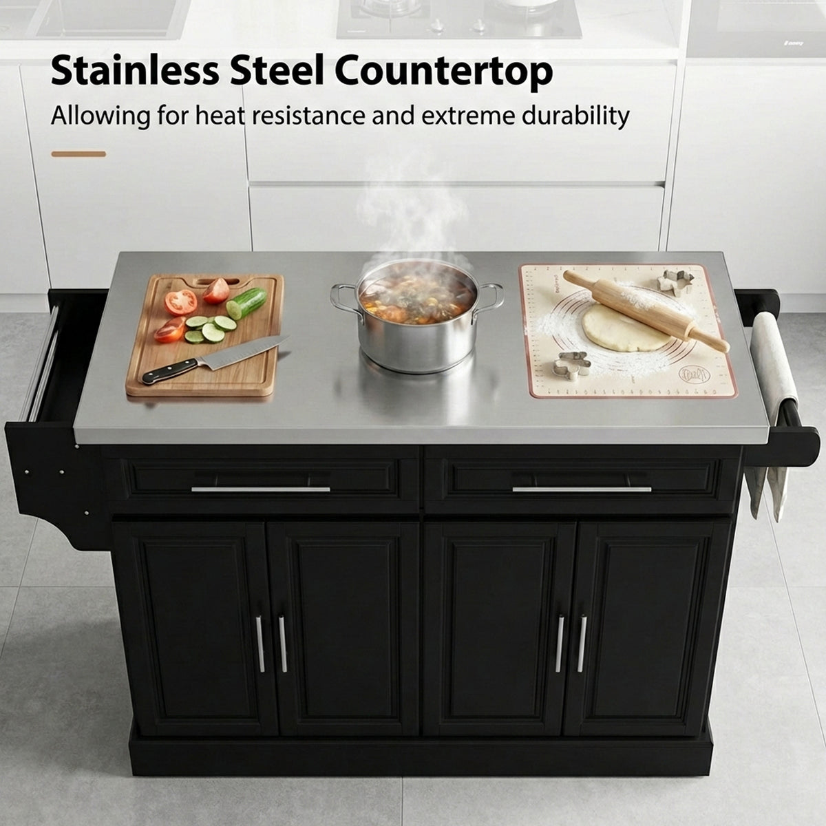 Stainless Steel Kitchen Island with Storage and Stainless Steel Top, Kitchen Trolley with Drawers – view 11