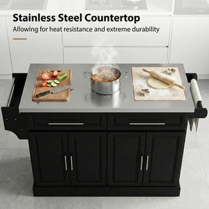 Stainless Steel Kitchen Island with Storage and Stainless Steel Top, Kitchen Trolley with Drawers – view 11