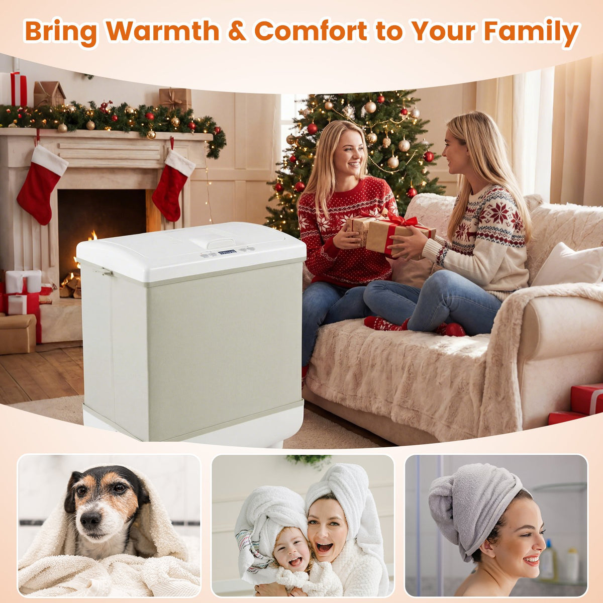 35L Large Towel Warmer with Heating and Drying Modes for Bathroom-Beige view 9