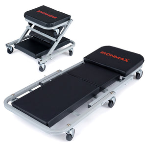 36 inches 2-in-1 Mechanic Creeper and Z-Seat with 6 Swivel Casters-Black