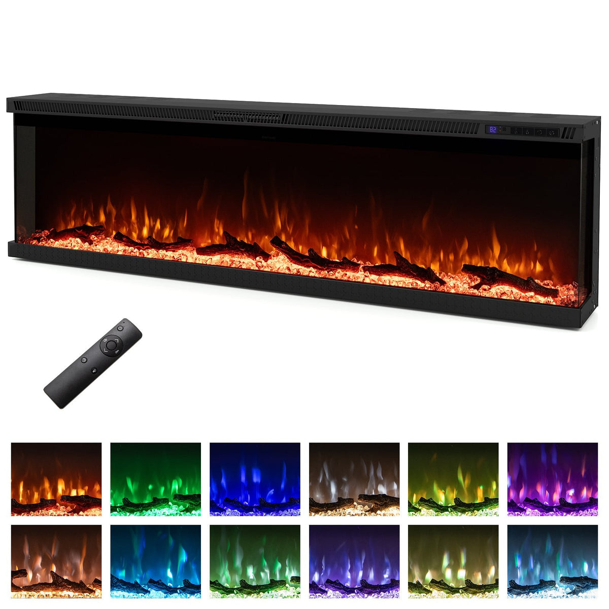 36/40/50/60 Inch Wide 3-Sided Electric Fireplace Insert with Remote Control and 12 Flame Colors-60 inch view 4