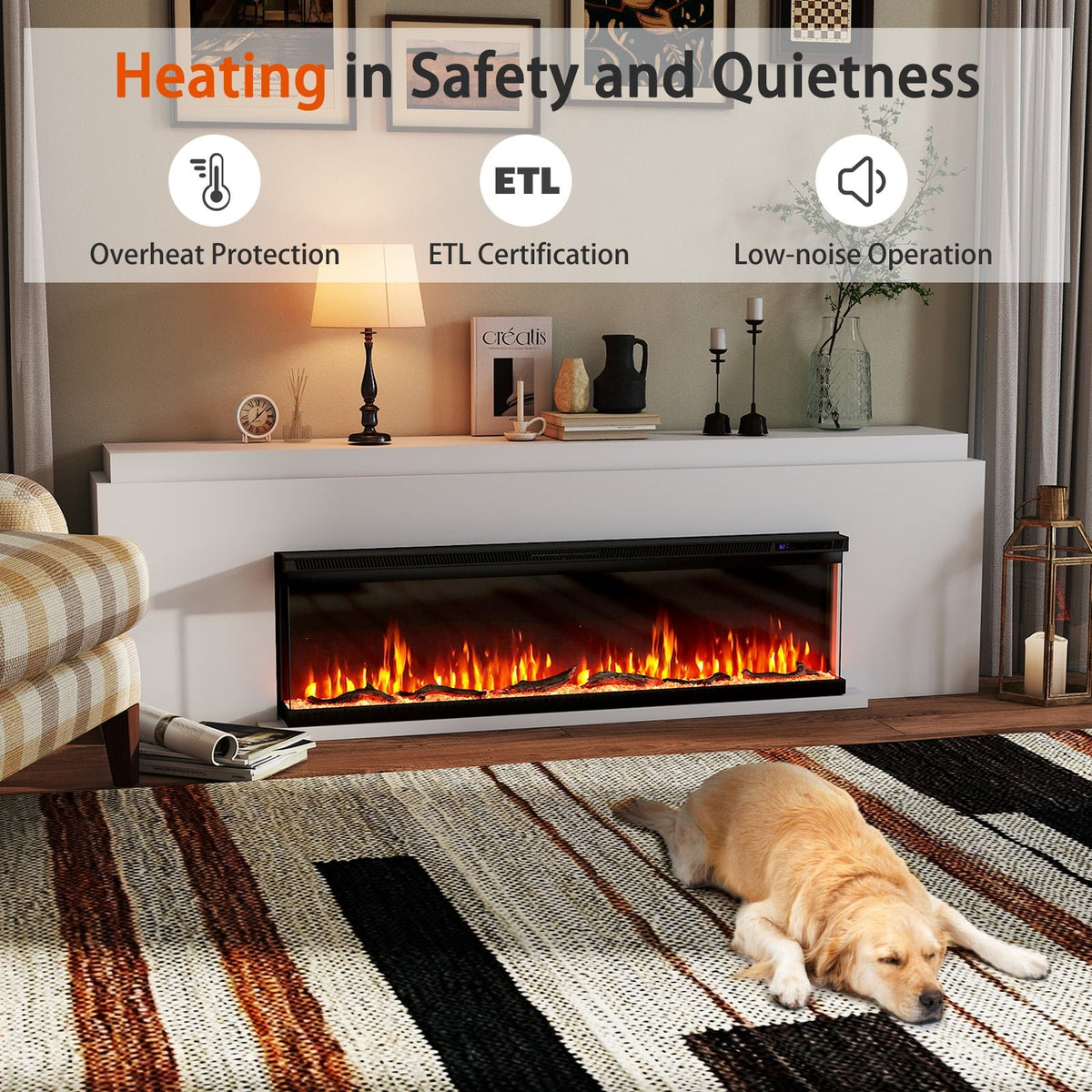 36/40/50/60 Inch Wide 3-Sided Electric Fireplace Insert with Remote Control and 12 Flame Colors-60 inch view 7