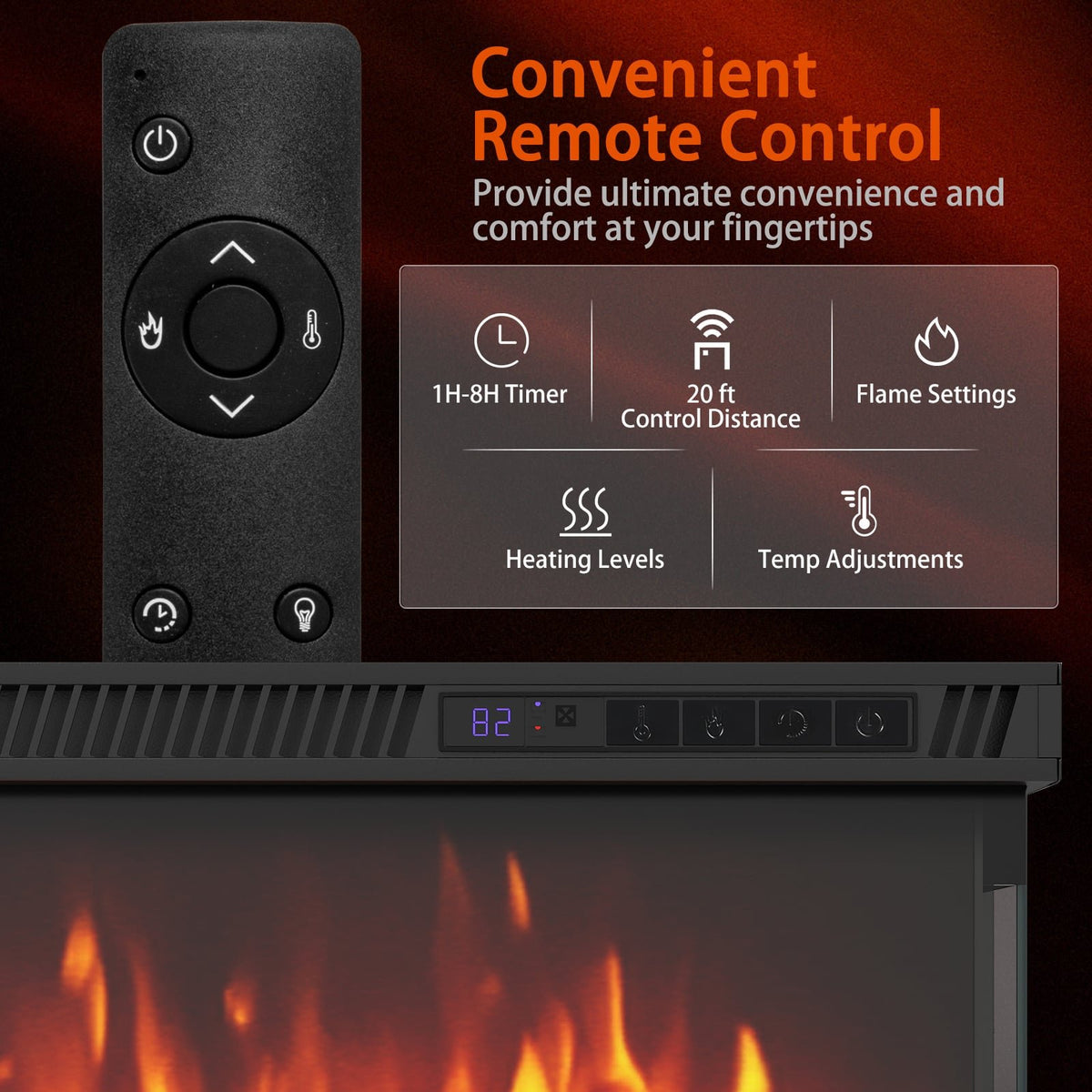 36/40/50/60 Inch Wide 3-Sided Electric Fireplace Insert with Remote Control and 12 Flame Colors-60 inch view 9