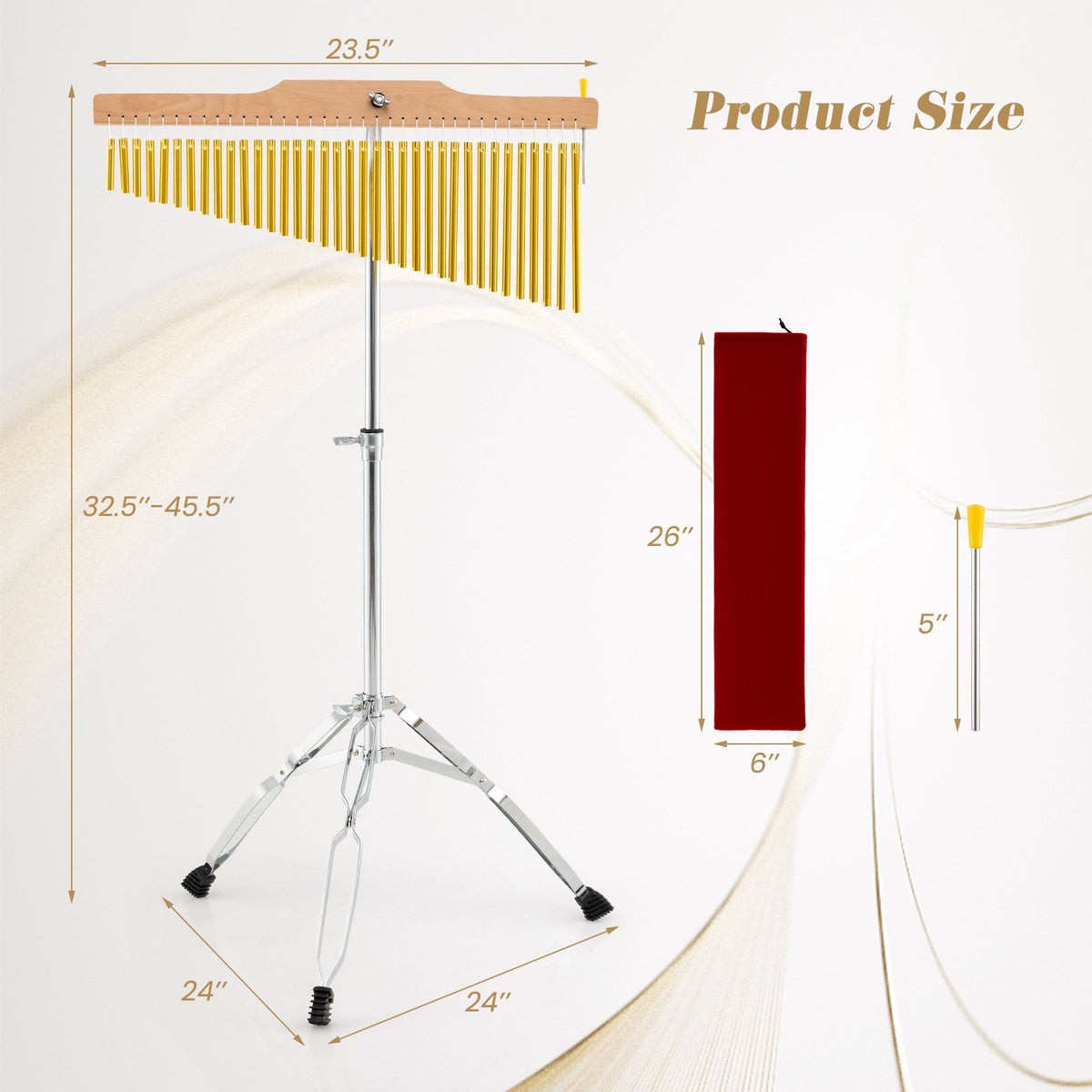 36-Bar Single-Row Chimes Percussion Instrument-Golden view 5