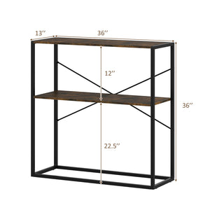 36 inches Console Table 2-Tier Entryway Table with Wooden Open Shelves and Metal Frame-Rustic Brown view 5