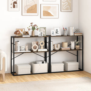36 inches Console Table 2-Tier Entryway Table with Wooden Open Shelves and Metal Frame-Rustic Brown view 7