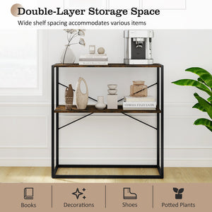 36 inches Console Table 2-Tier Entryway Table with Wooden Open Shelves and Metal Frame-Rustic Brown view 8