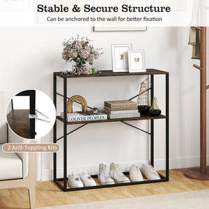 36 inches Console Table 2-Tier Entryway Table with Wooden Open Shelves and Metal Frame-Rustic Brown view 9
