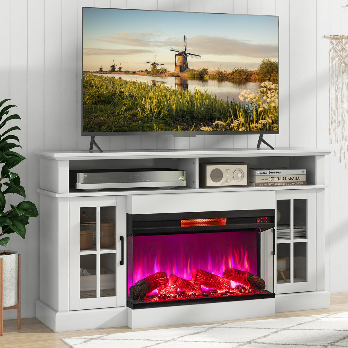 36 Inch 3-Sided 1500W Electric Fireplace with 7-Color Flame-Black view 3