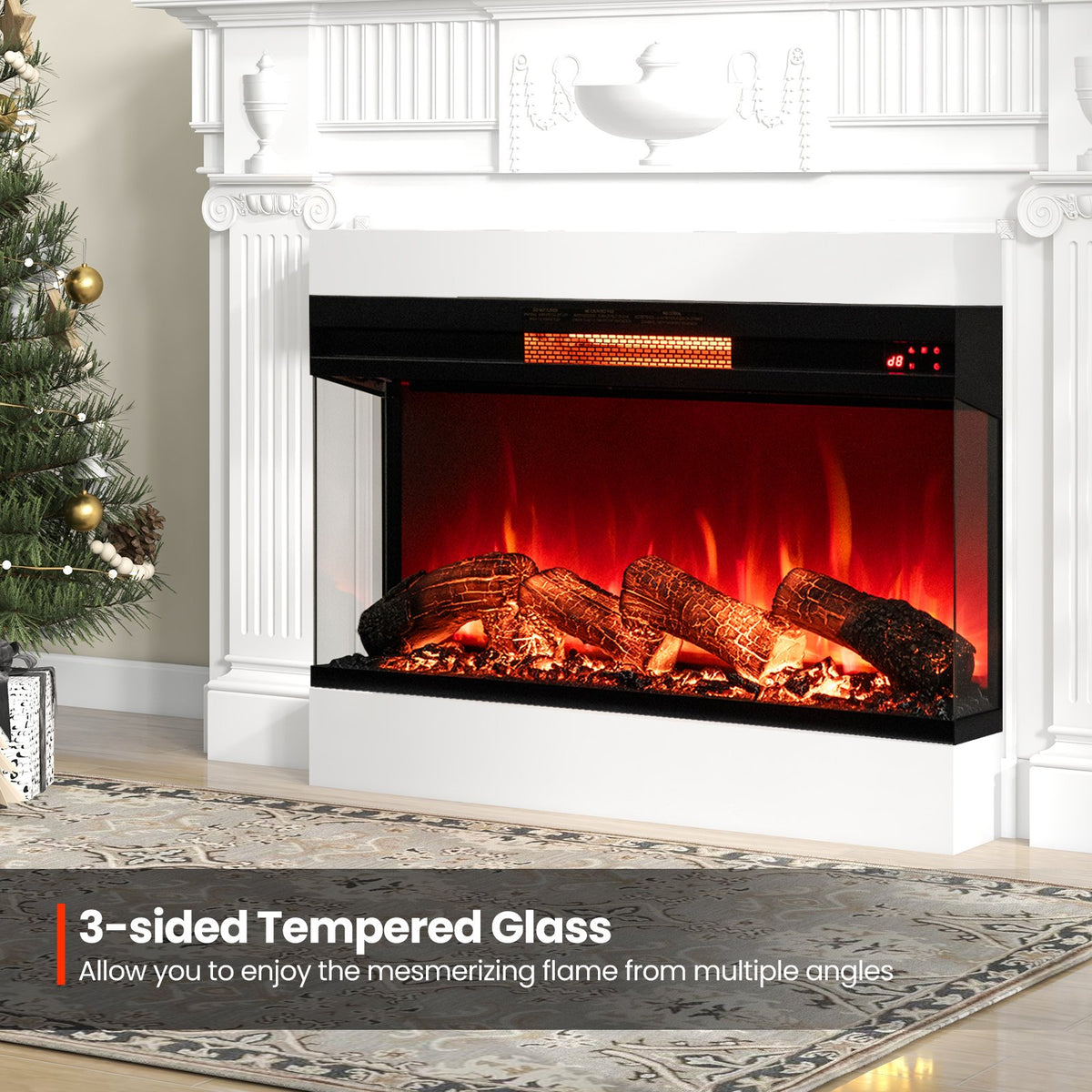 36 Inch 3-Sided 1500W Electric Fireplace with 7-Color Flame-Black view 5