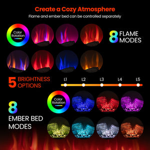 36 Inch 3-Sided 1500W Electric Fireplace with 7-Color Flame-Black view 6