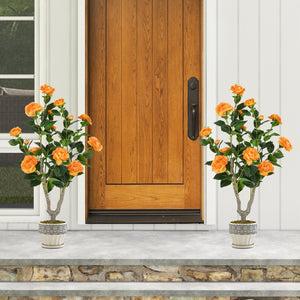 36 Inch Artificial Camellia Tree with Blooming Flower 1 Pack-Orange view 6