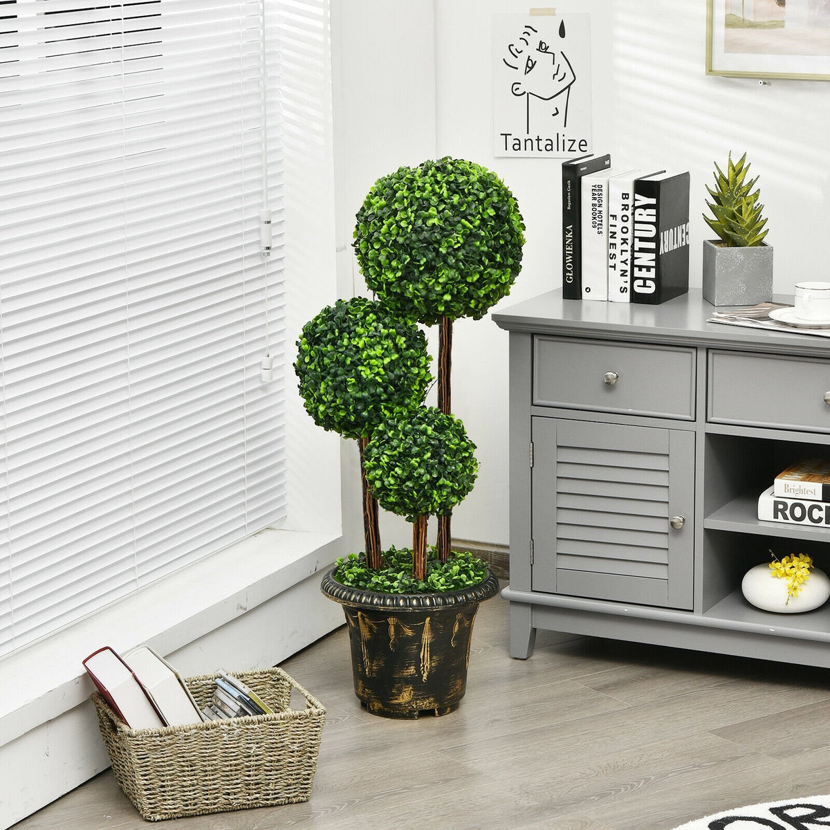 36-Inch Artificial Topiary Triple Ball Tree for Indoor and Outdoor view 2