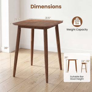 36 Inch Counter Height Bar Table Wooden High Top Pub Table with Solid Rubber Wood Legs-Walnut view 5