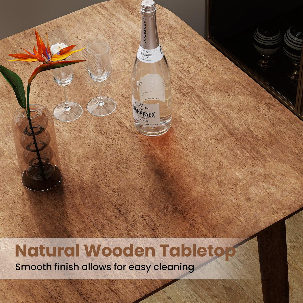 36 Inch Counter Height Bar Table Wooden High Top Pub Table with Solid Rubber Wood Legs-Walnut view 7