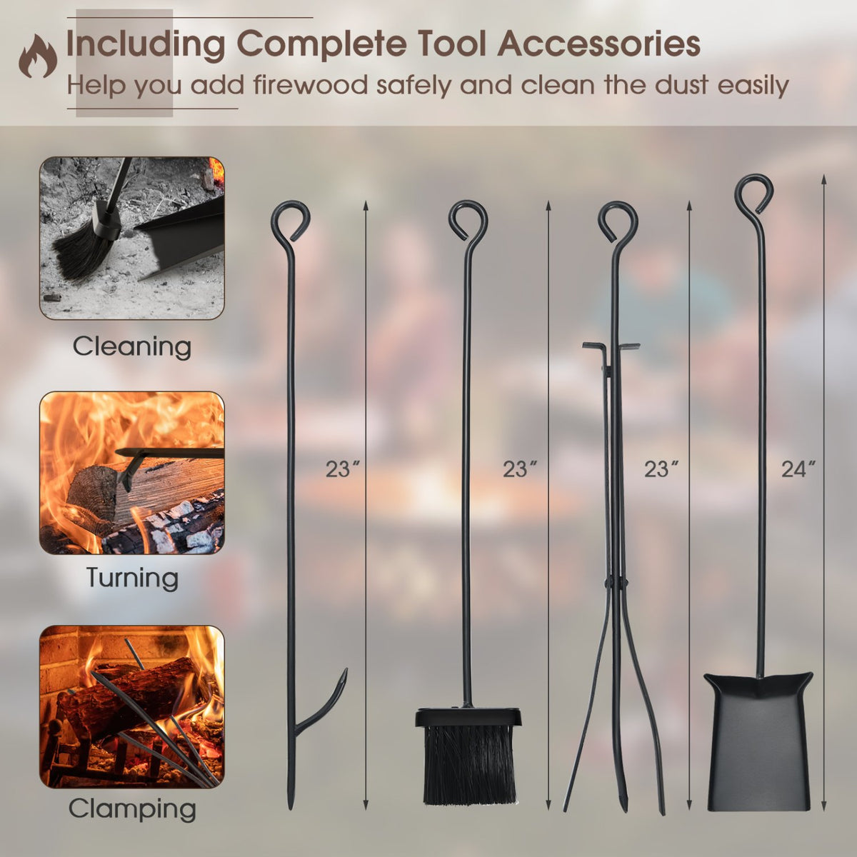 36 Inch Fireplace Log Holder with Kindling Holders and Shovel view 8