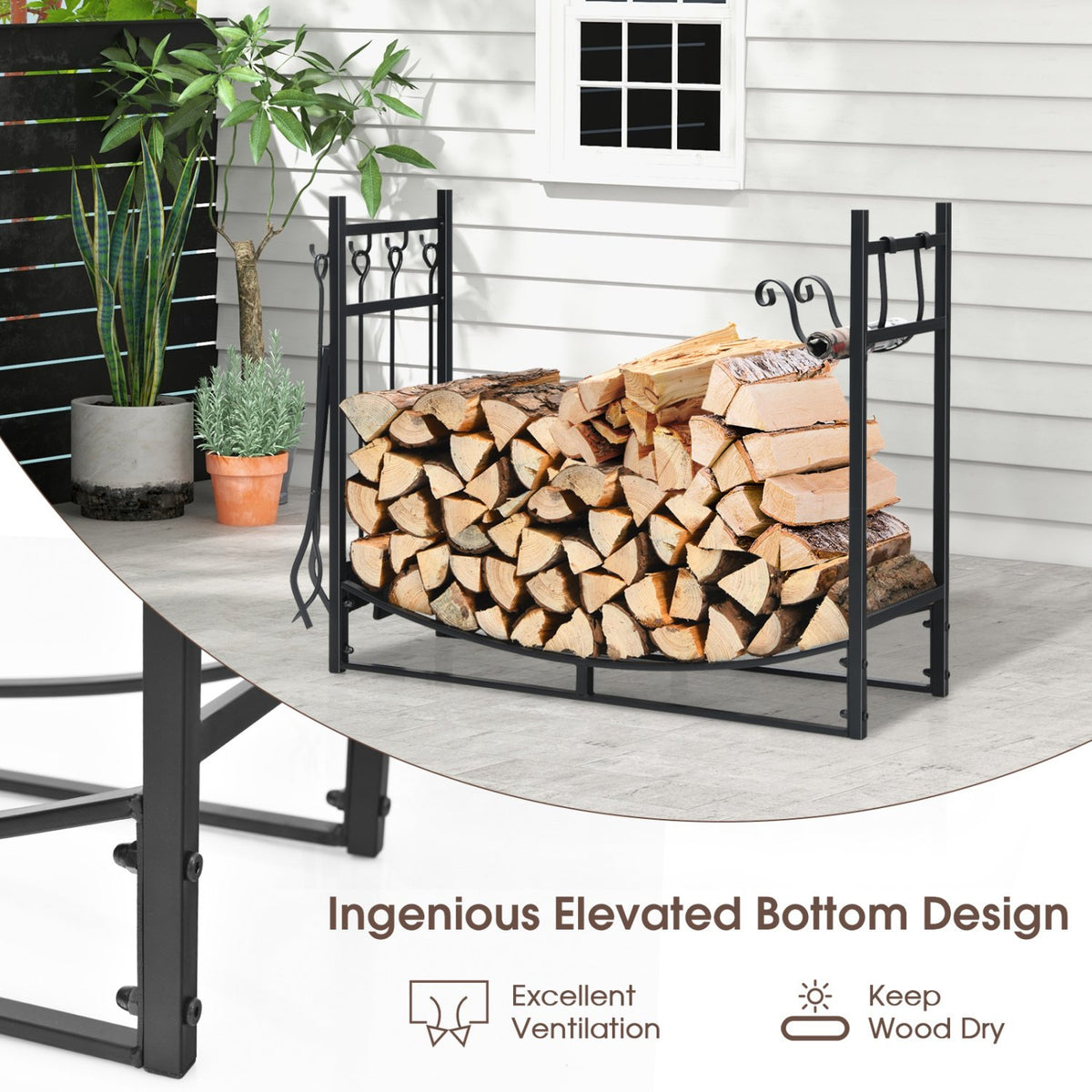 36 Inch Fireplace Log Holder with Kindling Holders and Shovel view 9