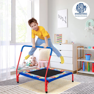 36 Inch Kids Indoor Outdoor Square Trampoline with Foamed Handrail-Blue view 2