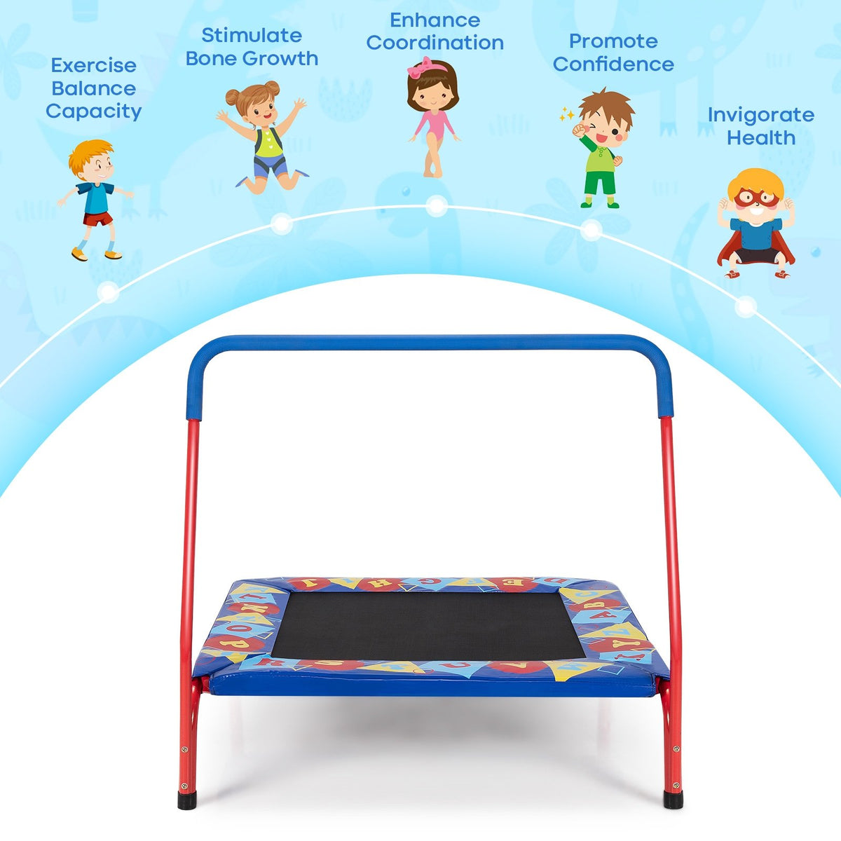 36 Inch Kids Indoor Outdoor Square Trampoline with Foamed Handrail-Blue view 5