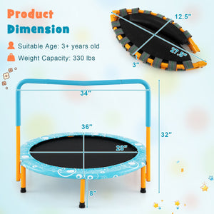 36 Inch Kids Trampoline Mini Rebounder with Full Covered Handrail-Orange view 4