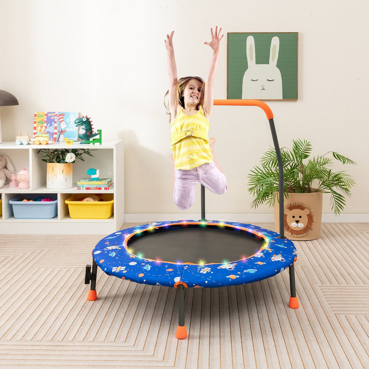 36 Inch Mini Trampoline with Colorful LED Lights and Bluetooth Speaker-Blue view 2