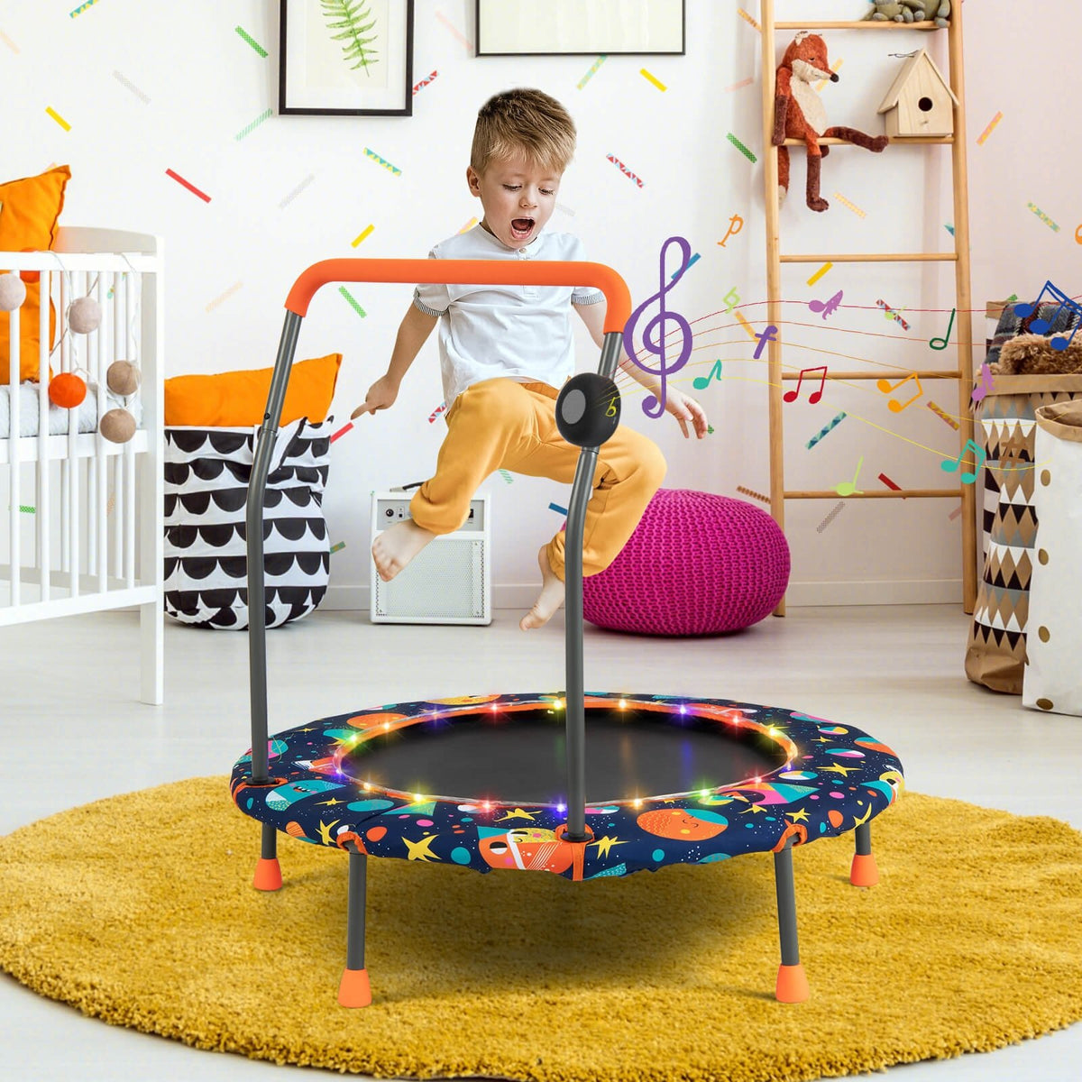 36 Inch Mini Trampoline with Colorful LED Lights and Bluetooth Speaker-Multicolor view 2