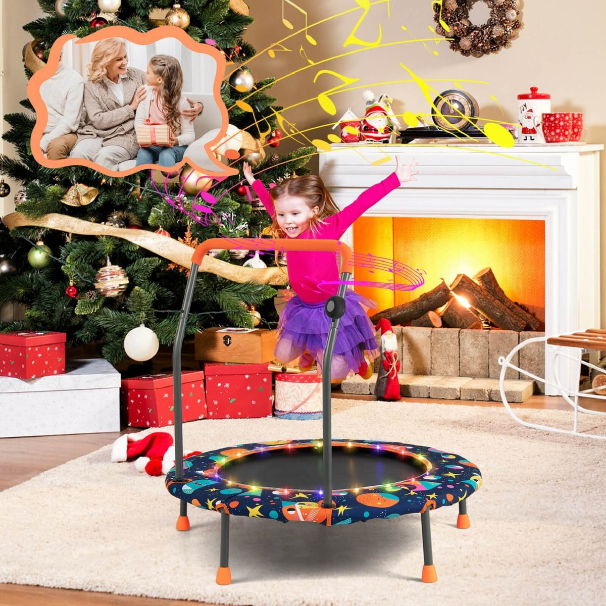 36 Inch Mini Trampoline with Colorful LED Lights and Bluetooth Speaker-Multicolor view 6