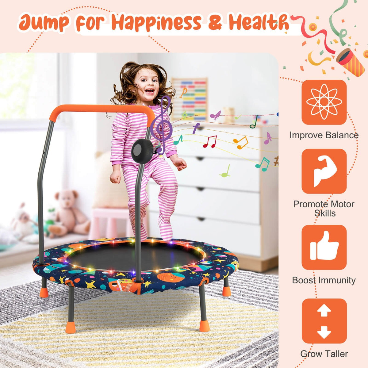 36 Inch Mini Trampoline with Colorful LED Lights and Bluetooth Speaker-Multicolor view 9