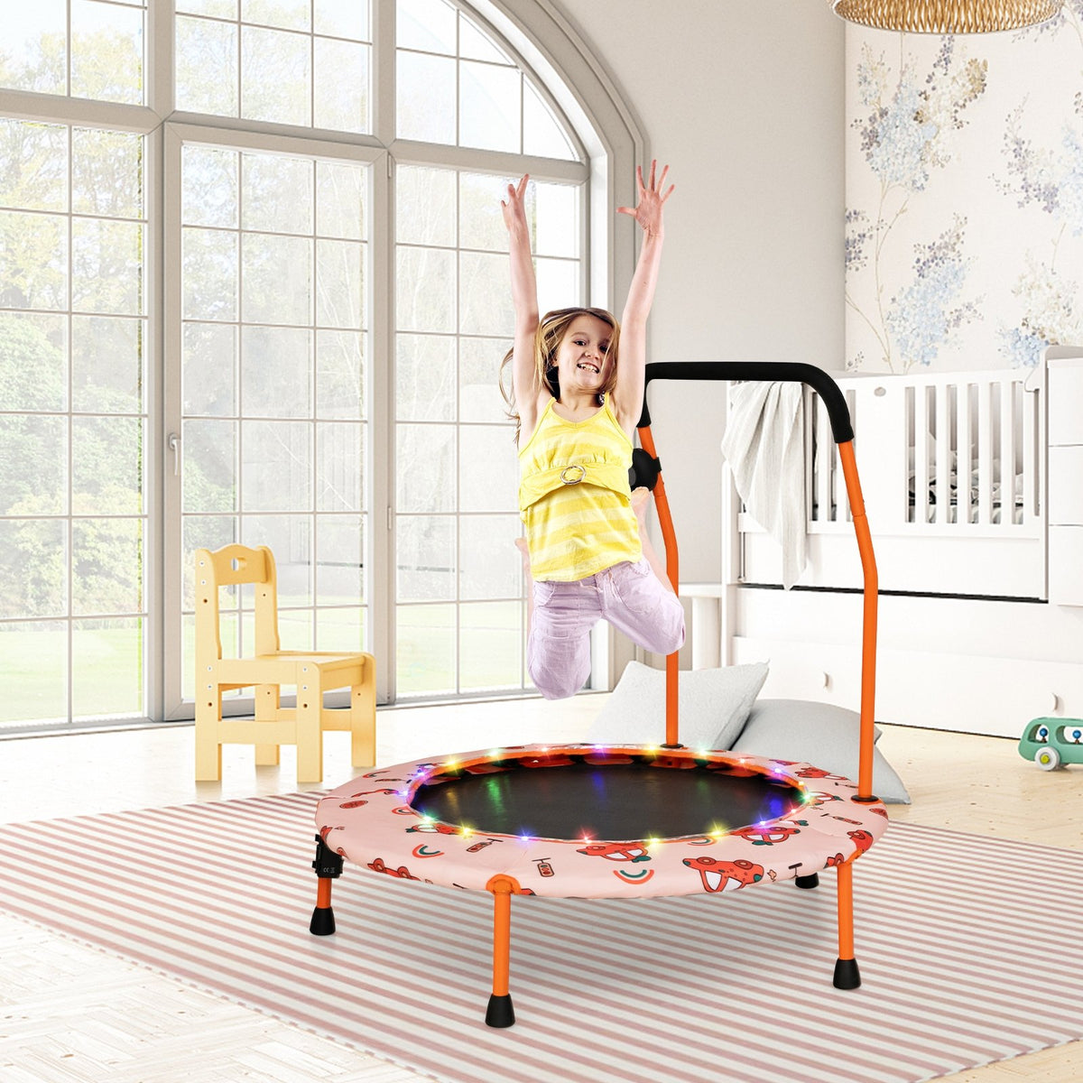 36 Inch Mini Trampoline with Colorful LED Lights and Bluetooth Speaker-Orange view 2