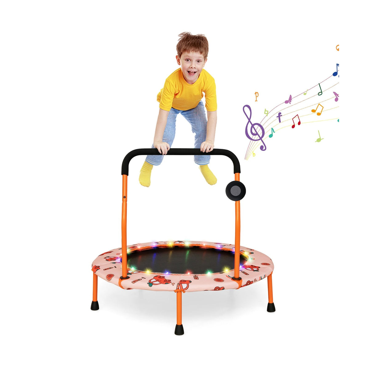 36 Inch Mini Trampoline with Colorful LED Lights and Bluetooth Speaker-Orange view 4