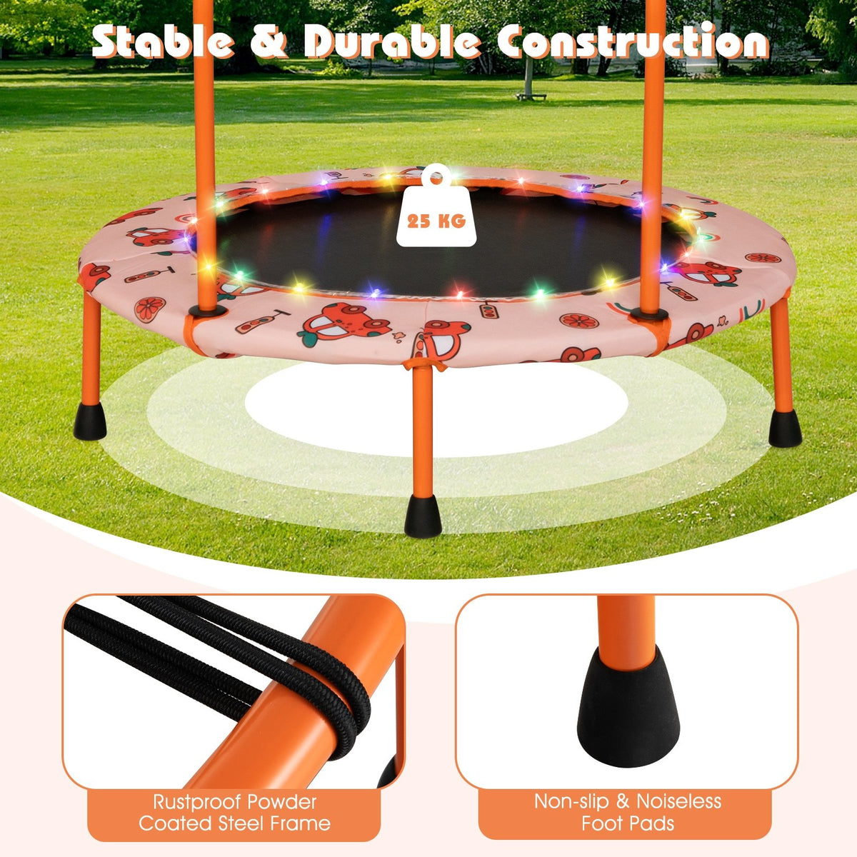 36 Inch Mini Trampoline with Colorful LED Lights and Bluetooth Speaker-Orange view 9