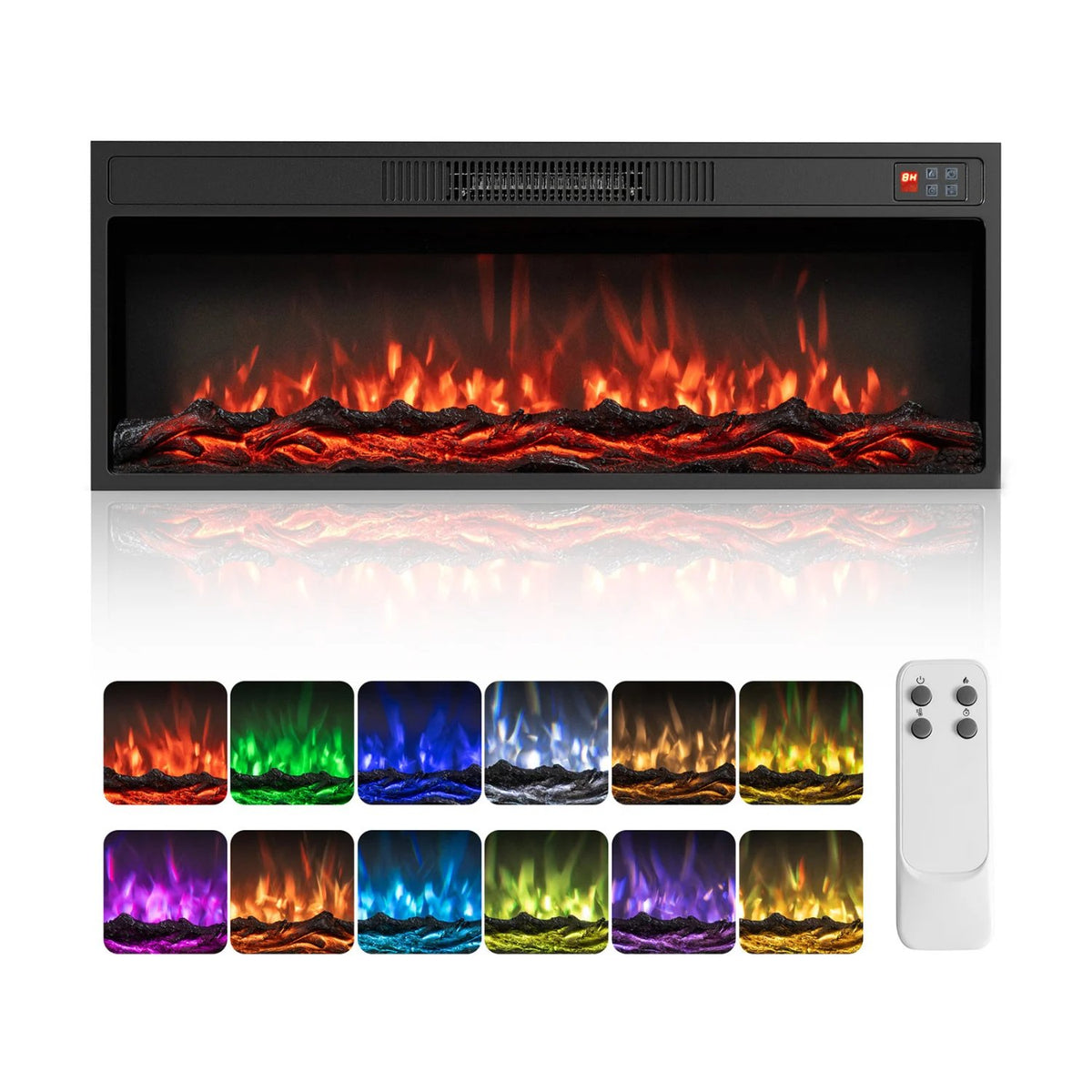36 Inch Recessed Electric Fireplace Heater with Adjustable Flame Colors & Brightness