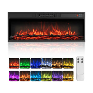 36 Inch Recessed Electric Fireplace Heater with Adjustable Flame Colors & Brightness