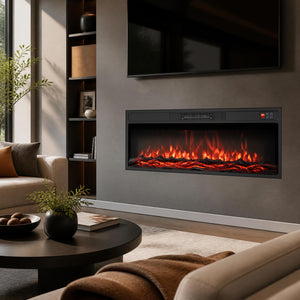 36 Inch Recessed Electric Fireplace Heater with Adjustable Flame Colors & Brightness view 2