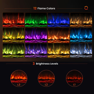 36 Inch Recessed Electric Fireplace Heater with Adjustable Flame Colors & Brightness view 5